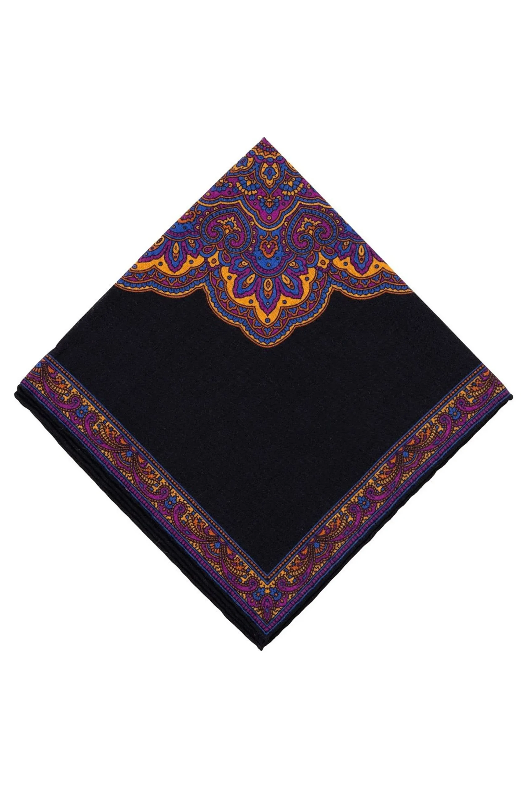 Charcoal & Yellow Paisley Silk-Wool Pocket Square