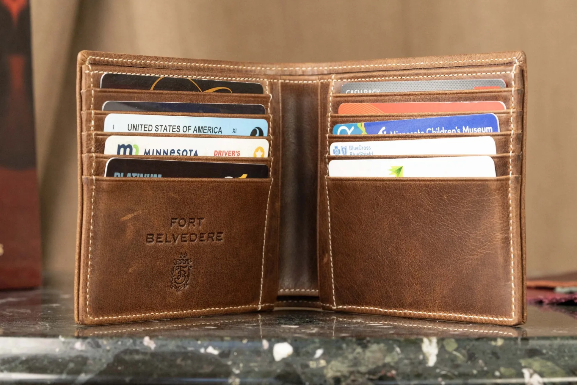 Classic 8 Card Bifold Antique Mahogany Leather Wallet