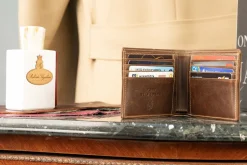 Classic 8 Card Bifold Antique Mahogany Leather Wallet