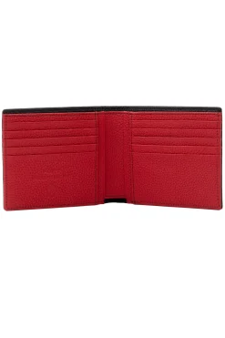 Classic 8 Card Bifold Black & Red Grained Leather Wallet