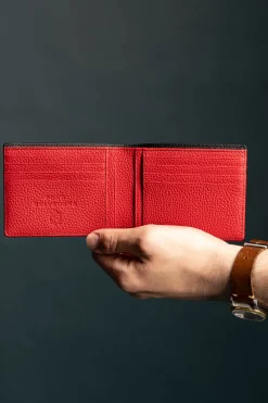 Classic 8 Card Bifold Black & Red Grained Leather Wallet