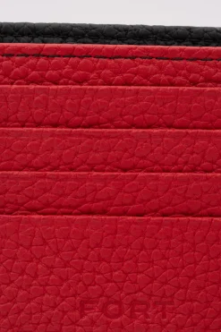 Classic 8 Card Bifold Black & Red Grained Leather Wallet