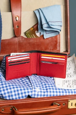 Classic 10 Card Bifold Black & Red Grained Leather Wallet