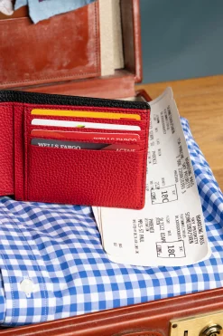 Classic 10 Card Bifold Black & Red Grained Leather Wallet
