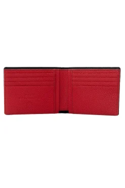 Classic 10 Card Bifold Black & Red Grained Leather Wallet