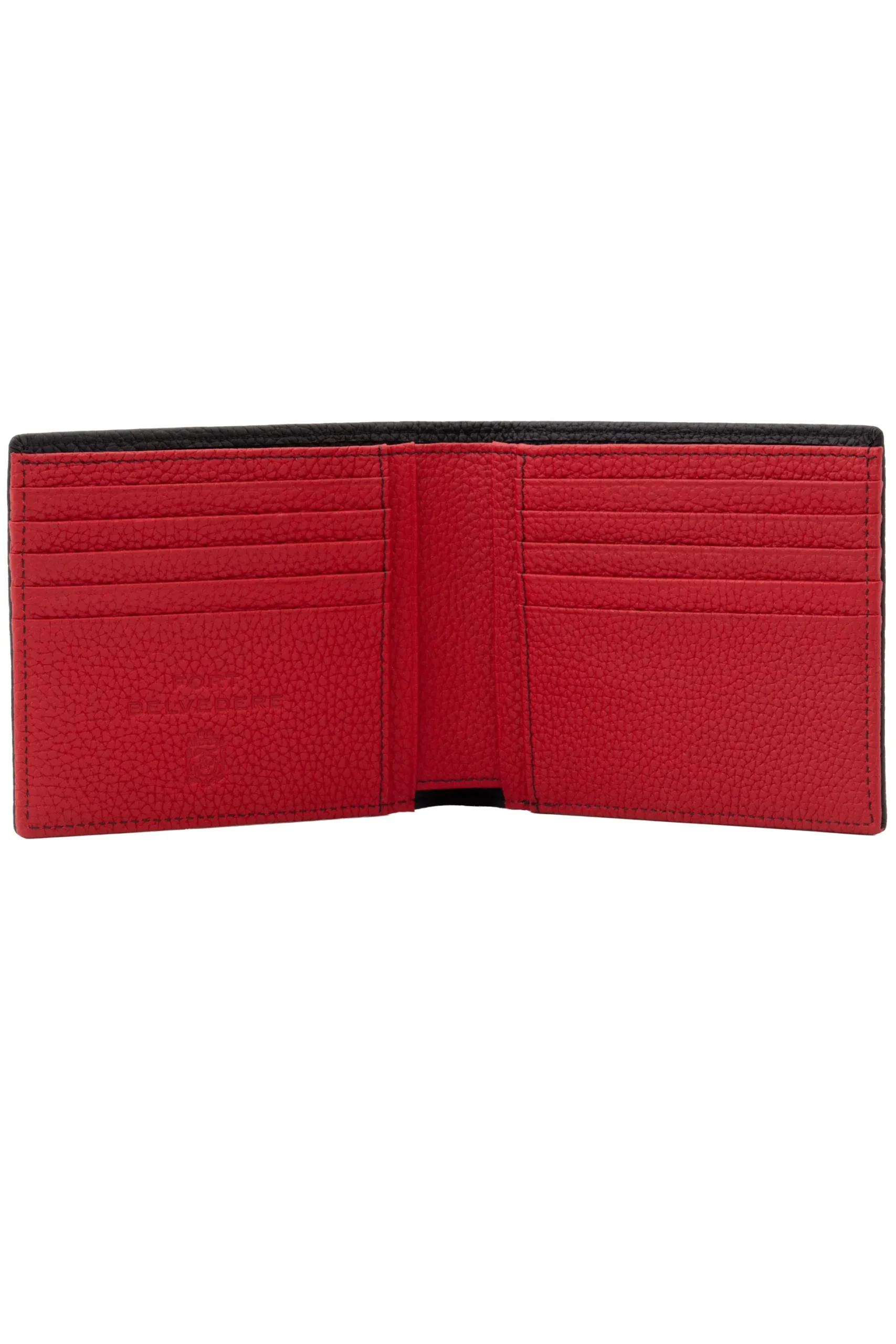 Classic 10 Card Bifold Black & Red Grained Leather Wallet
