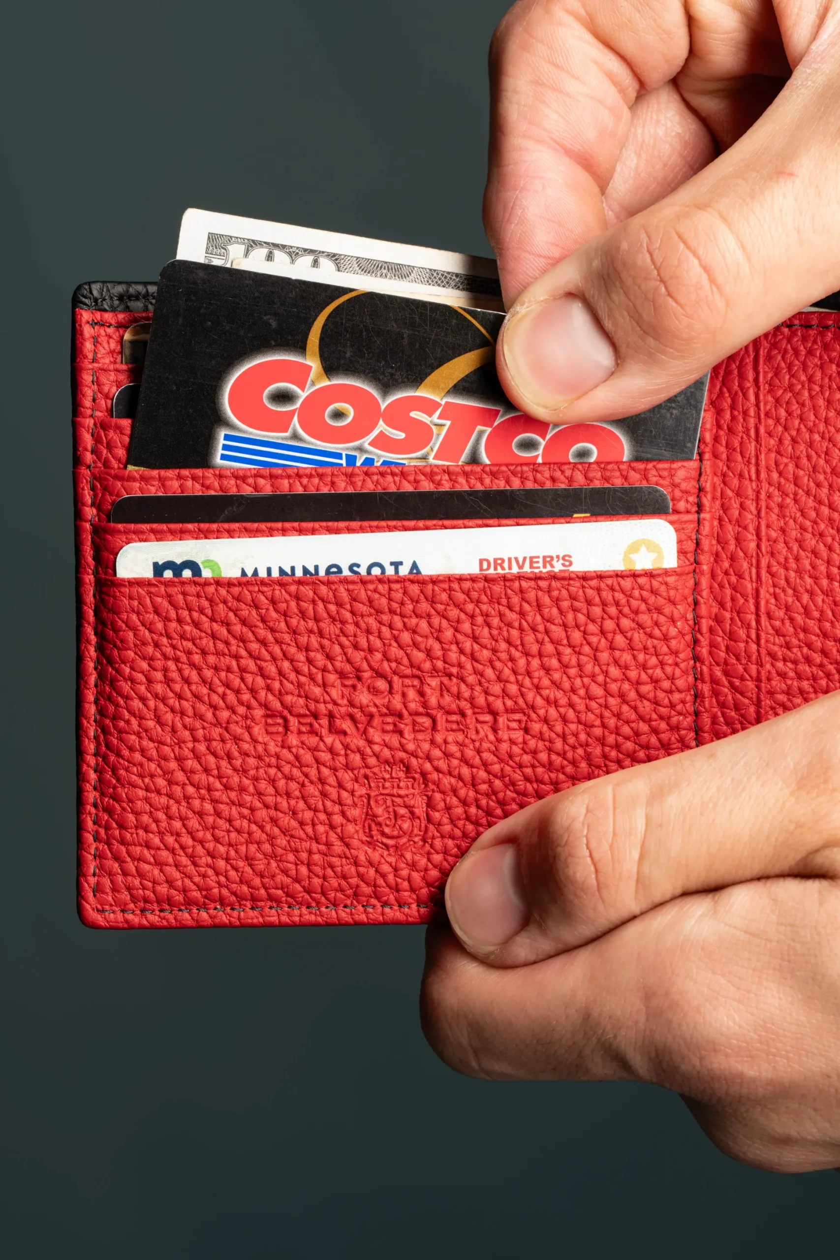 Classic 10 Card Bifold Black & Red Grained Leather Wallet