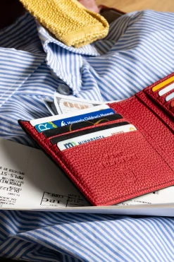 Classic 10 Card Bifold Black & Red Grained Leather Wallet