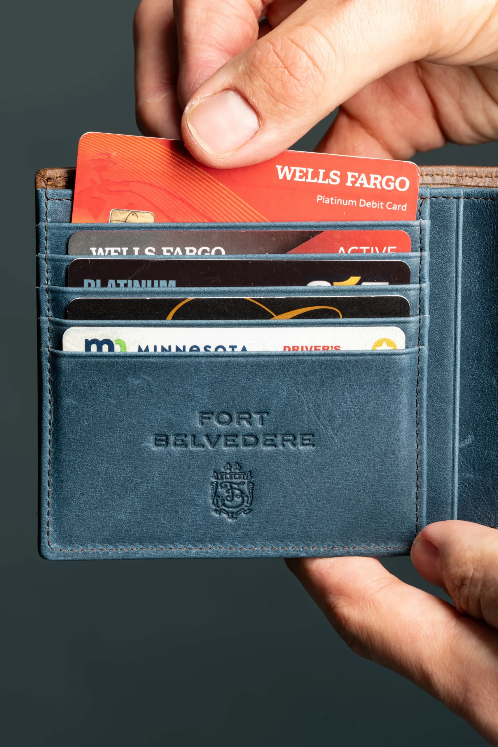 Classic 8 Card Bifold Mahogany & Blue Two Tone Leather Wallet