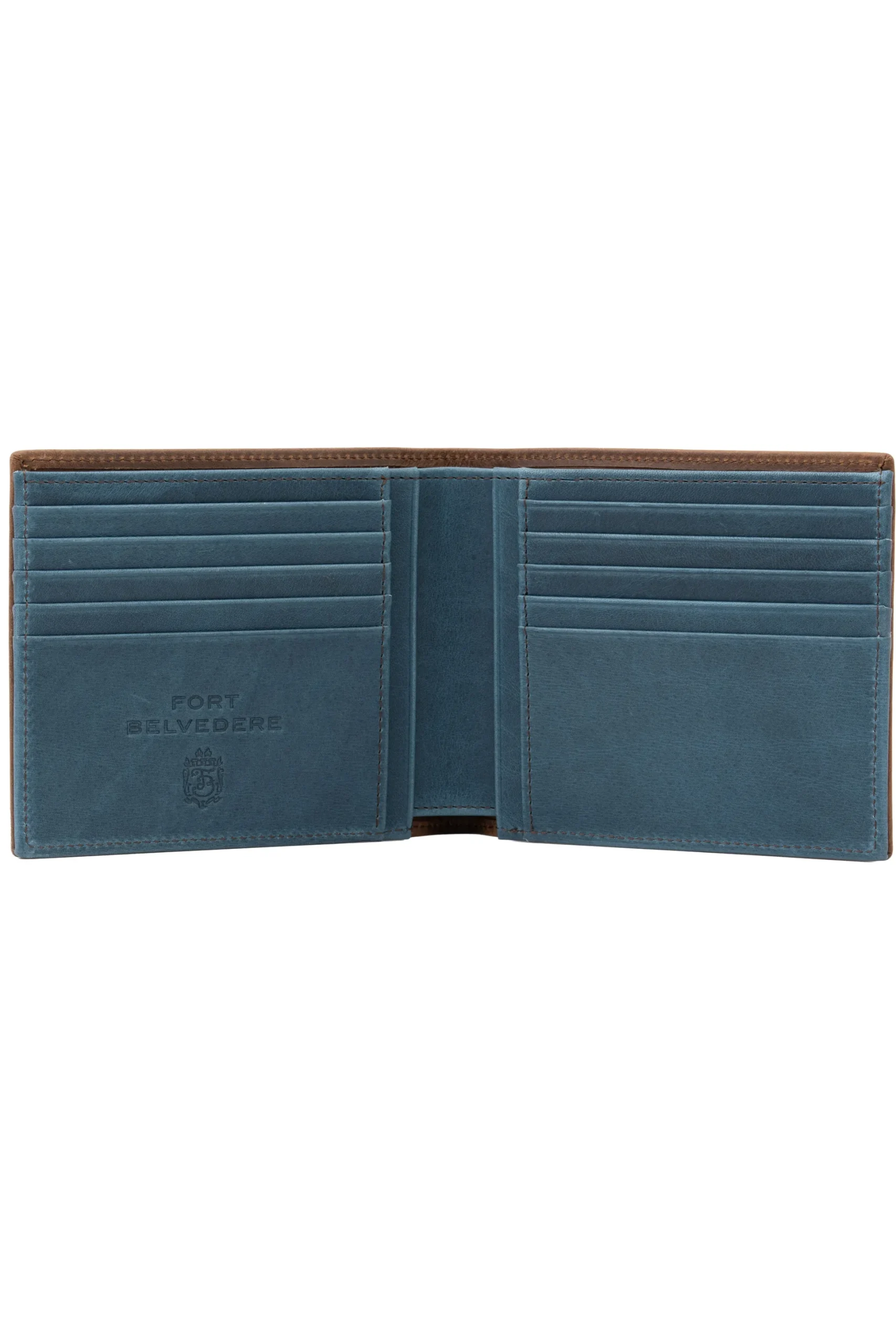 Classic 8 Card Bifold Mahogany & Blue Two Tone Leather Wallet