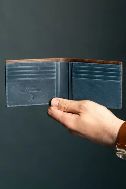 Classic 8 Card Bifold Mahogany & Blue Two Tone Leather Wallet