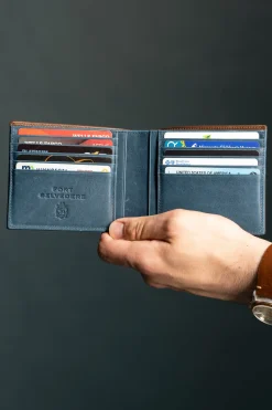 Classic 8 Card Bifold Mahogany & Blue Two Tone Leather Wallet