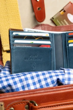 Classic 8 Card Bifold Mahogany & Blue Two Tone Leather Wallet