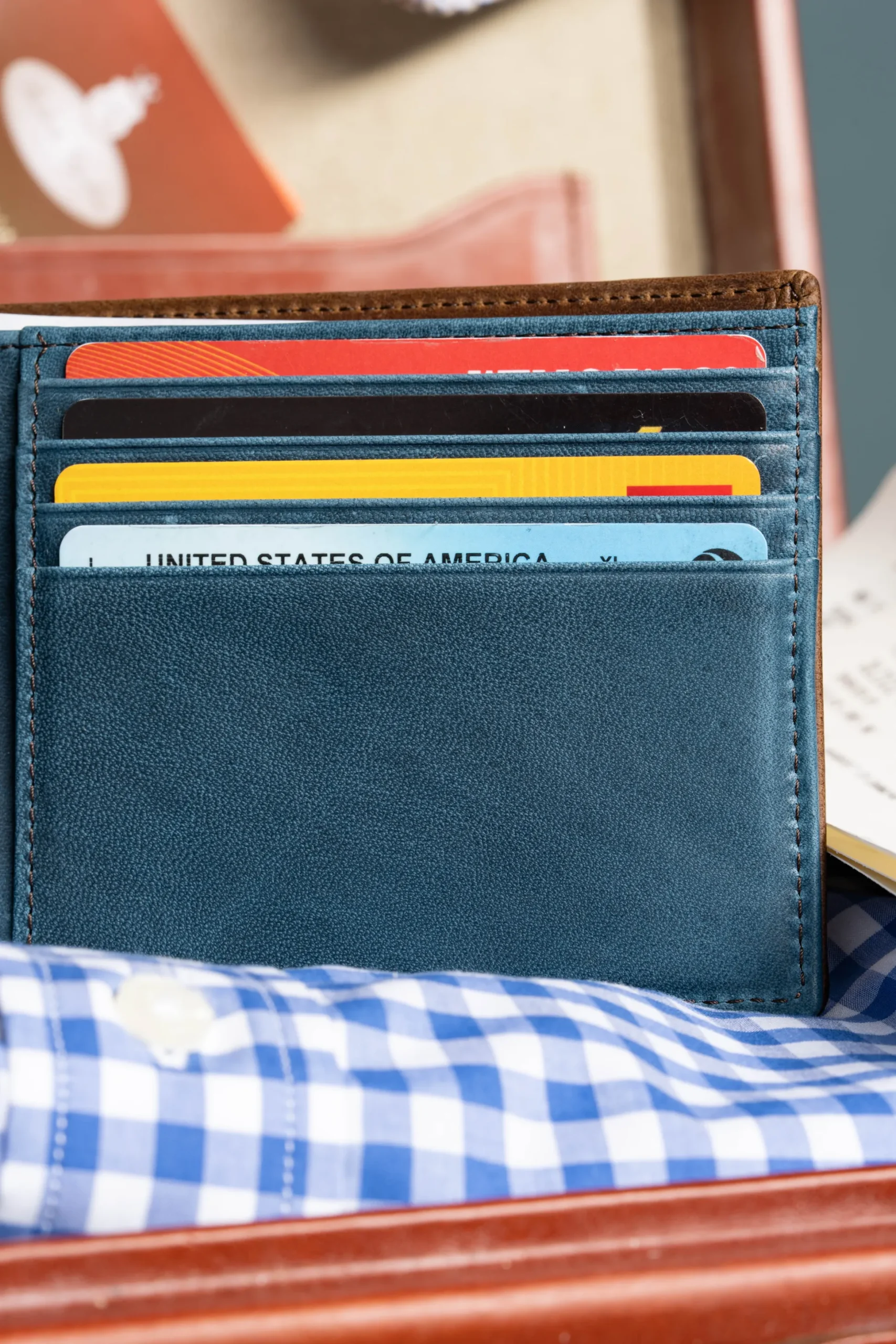 Classic 8 Card Bifold Mahogany & Blue Two Tone Leather Wallet