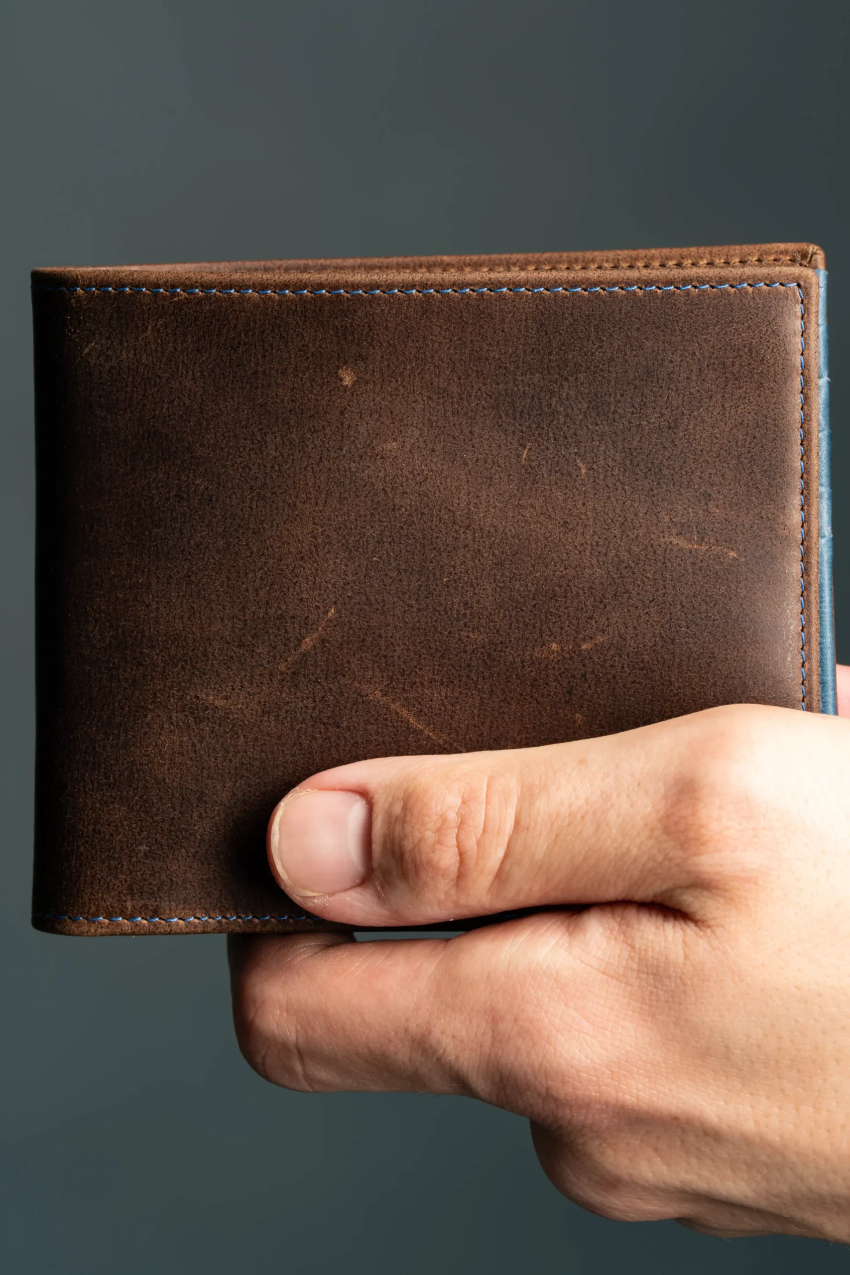 Classic 8 Card Bifold Mahogany & Blue Two Tone Leather Wallet