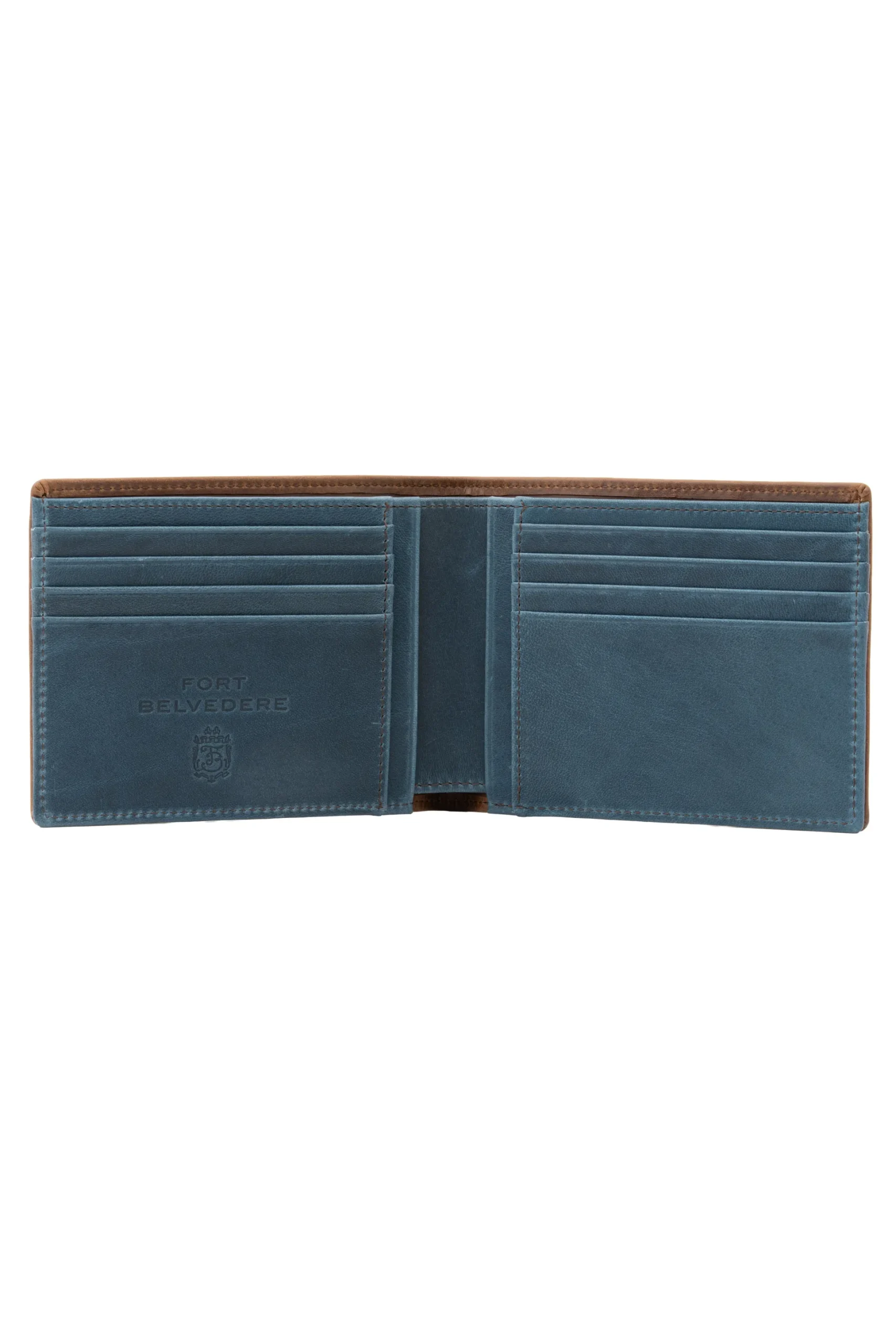 Classic 8 Card Bifold Mahogany & Blue Two Tone Leather Wallet