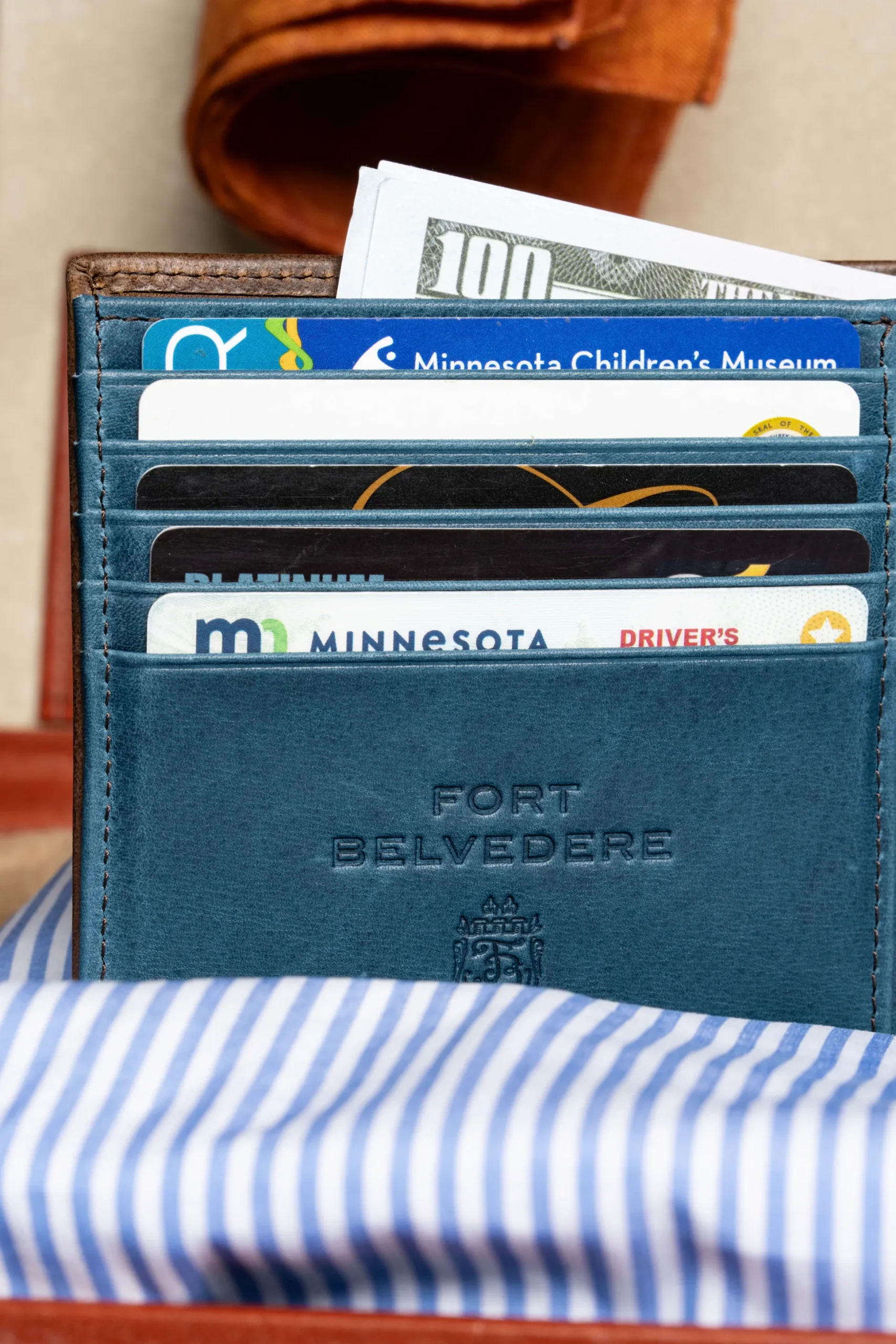 Classic 8 Card Bifold Mahogany & Blue Two Tone Leather Wallet