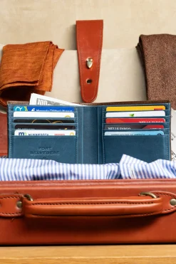 Classic 8 Card Bifold Mahogany & Blue Two Tone Leather Wallet