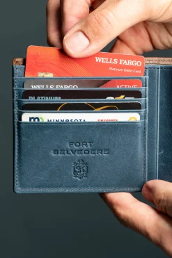 Classic 10 Card Bifold Mahogany & Blue Two Tone Leather Wallet
