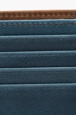 Classic 10 Card Bifold Mahogany & Blue Two Tone Leather Wallet
