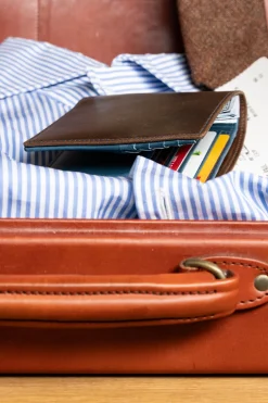 Classic 10 Card Bifold Mahogany & Blue Two Tone Leather Wallet