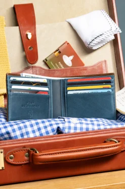 Classic 10 Card Bifold Mahogany & Blue Two Tone Leather Wallet