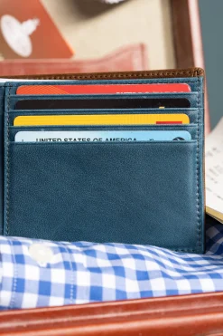 Classic 10 Card Bifold Mahogany & Blue Two Tone Leather Wallet