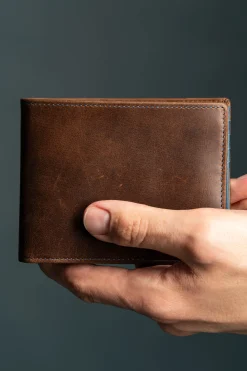 Classic 10 Card Bifold Mahogany & Blue Two Tone Leather Wallet
