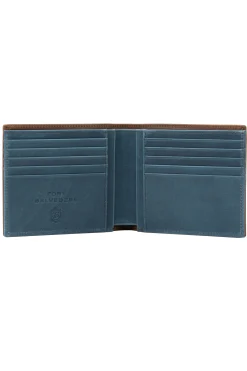Classic 10 Card Bifold Mahogany & Blue Two Tone Leather Wallet