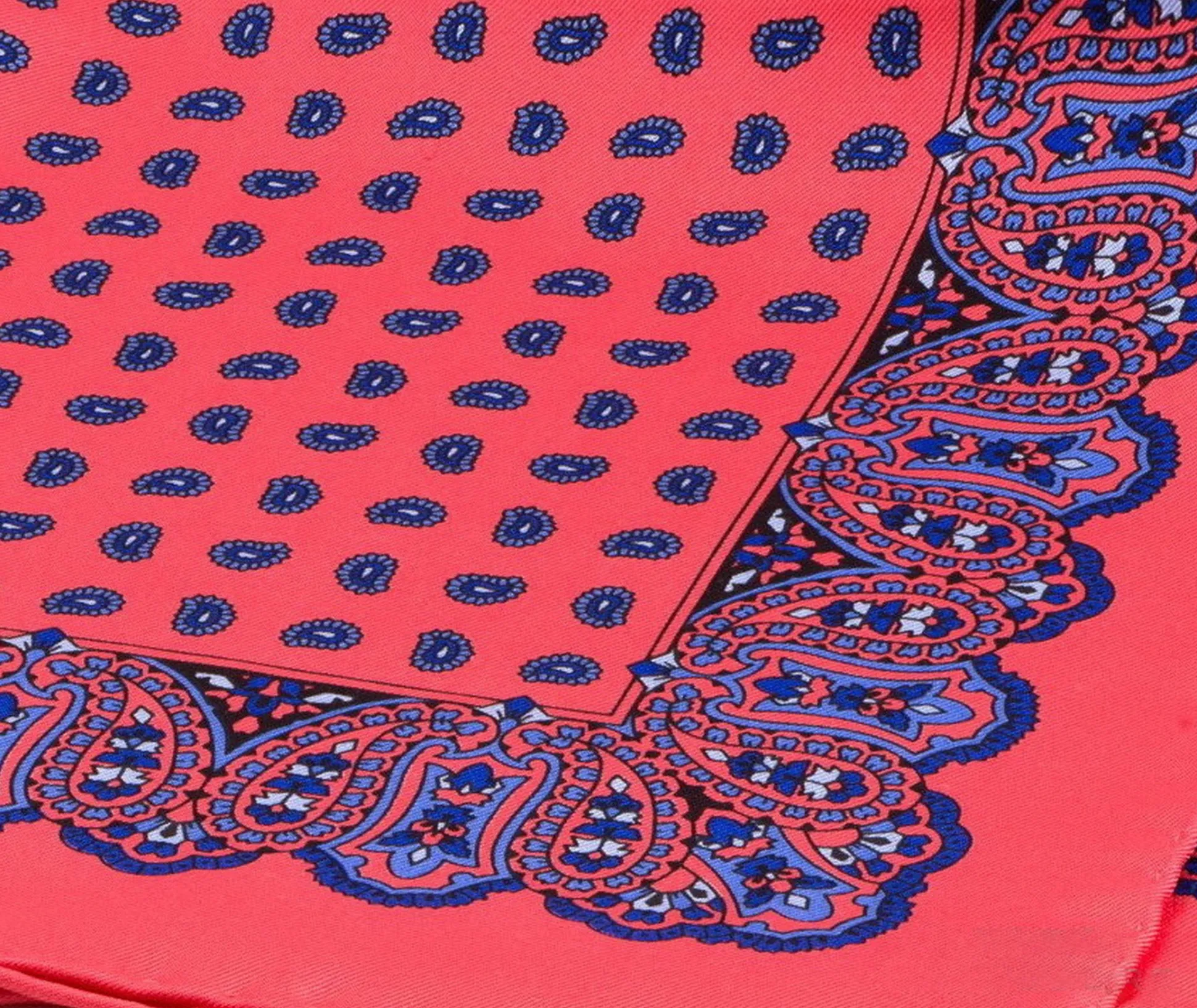 Coral Red Small & Large Paisley Silk Pocket Square