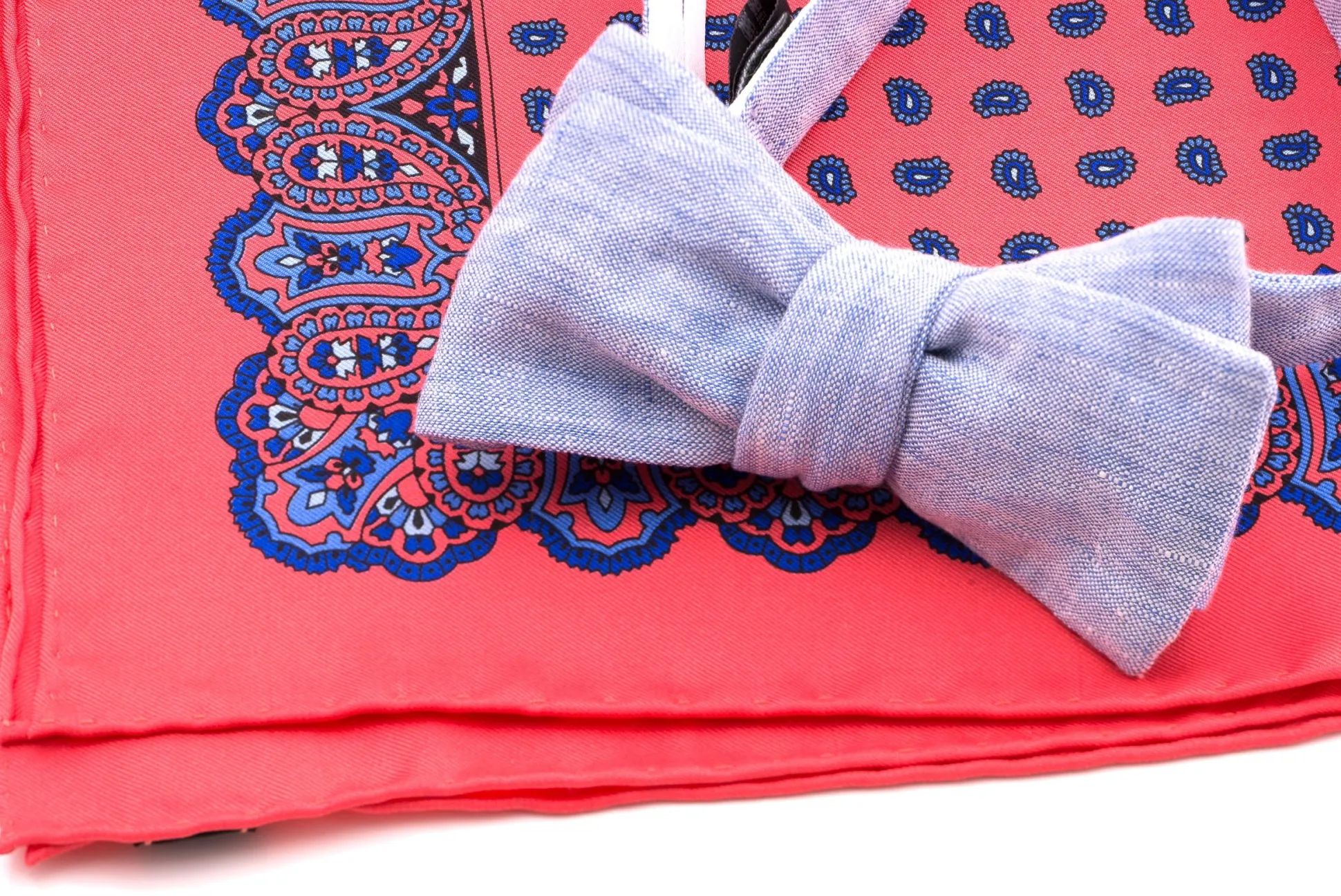 Coral Red Small & Large Paisley Silk Pocket Square