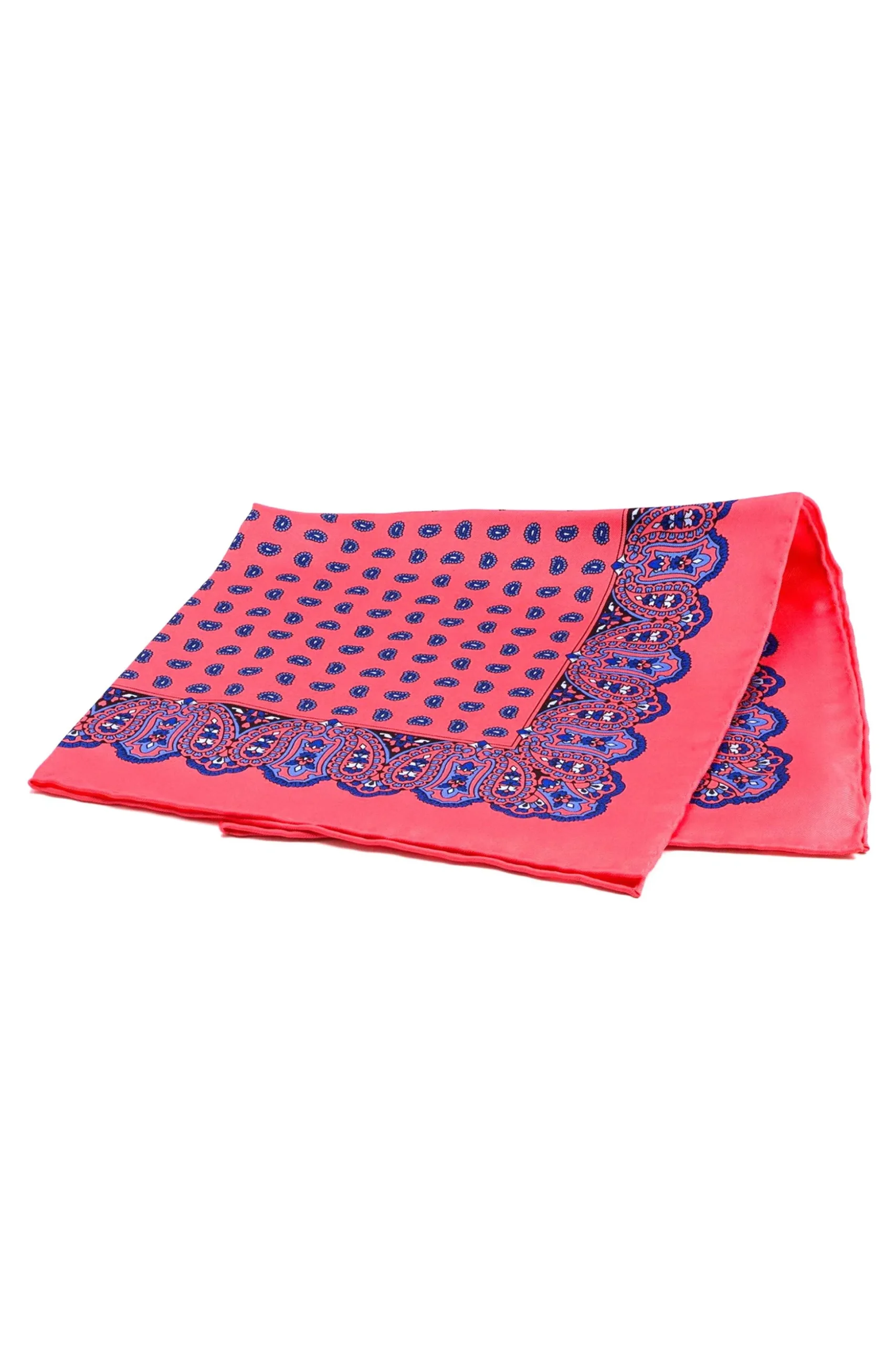 Coral Red Small & Large Paisley Silk Pocket Square