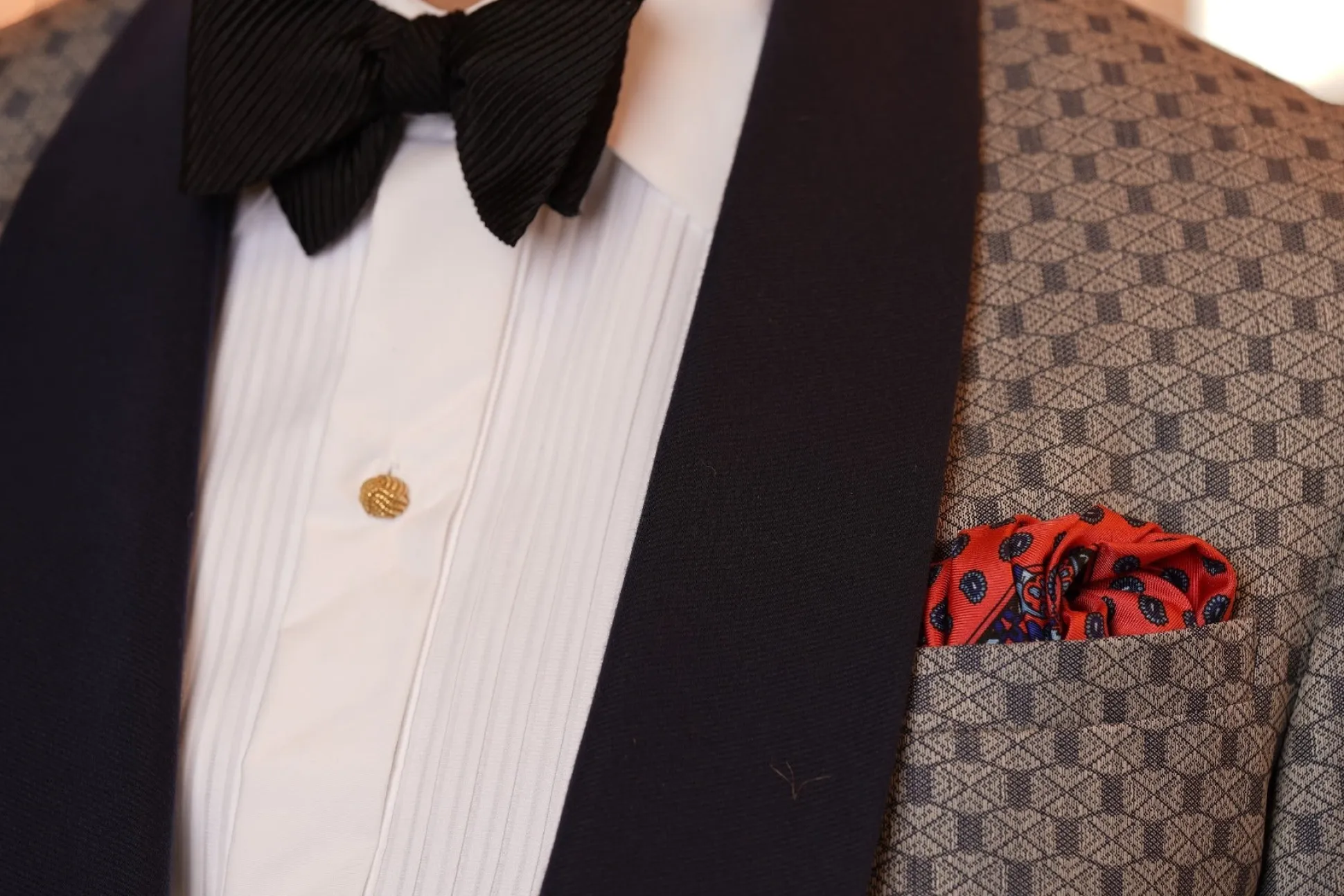 Coral Red Small & Large Paisley Silk Pocket Square