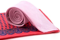 Coral Red Small & Large Paisley Silk Pocket Square