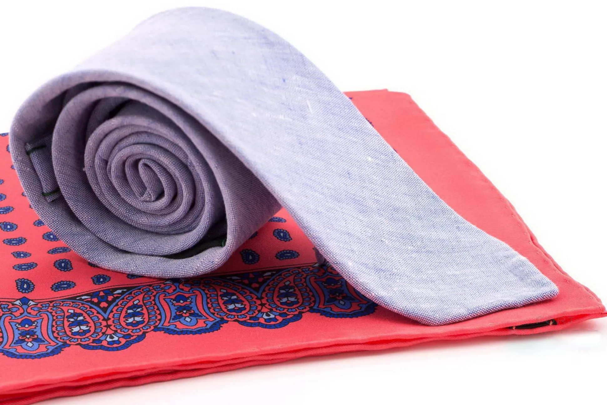 Coral Red Small & Large Paisley Silk Pocket Square