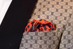 Coral Red Small & Large Paisley Silk Pocket Square