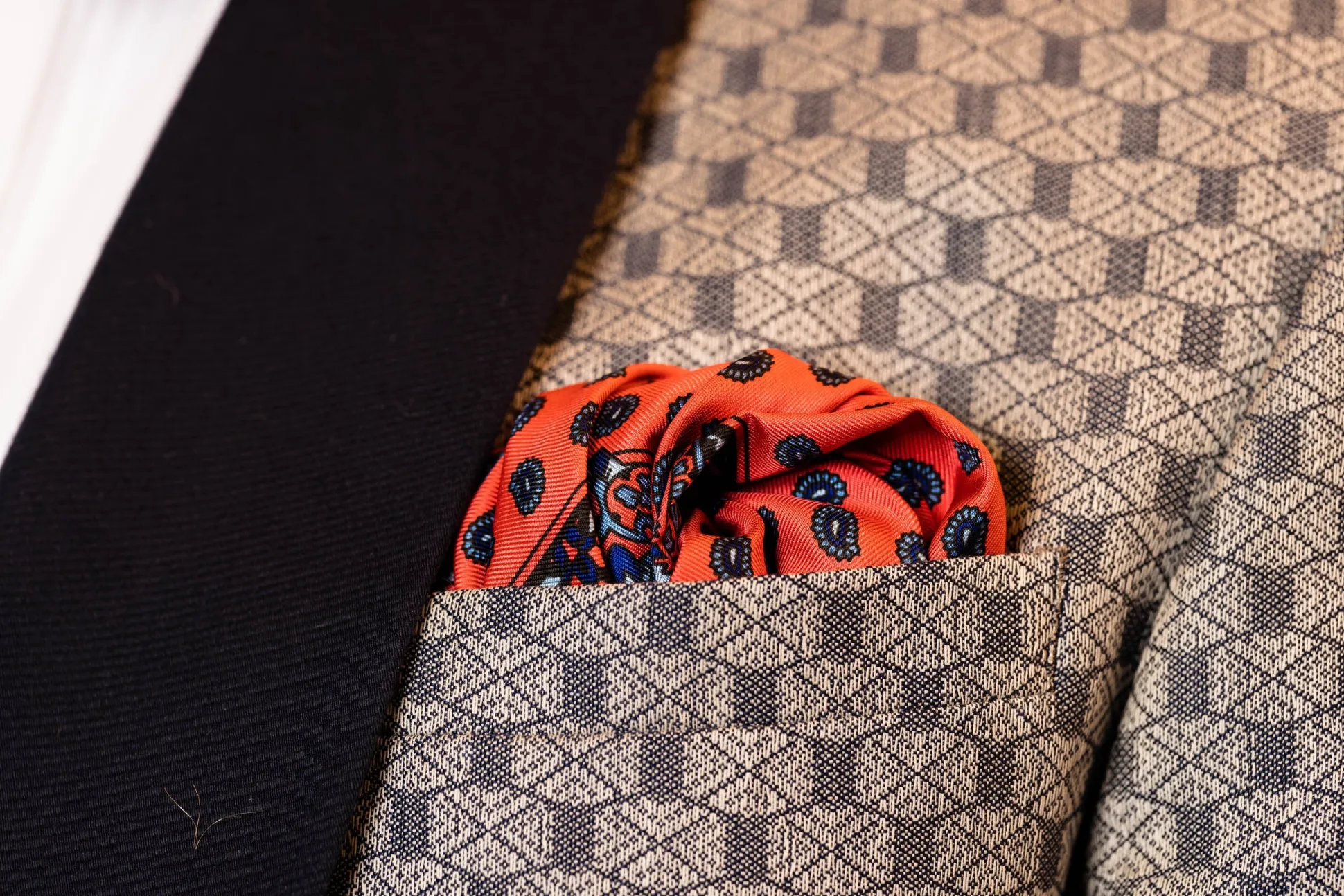 Coral Red Small & Large Paisley Silk Pocket Square