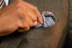 Cornflower Blue Reversible Pheasant & Paisley Silk Pocket Square