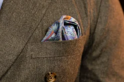 Cornflower Blue Reversible Pheasant & Paisley Silk Pocket Square