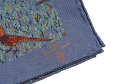 Cornflower Blue Reversible Pheasant & Paisley Silk Pocket Square