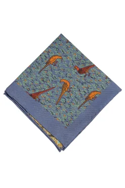 Cornflower Blue Reversible Pheasant & Paisley Silk Pocket Square