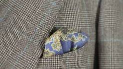Cornflower Blue Reversible Pheasant & Paisley Silk Pocket Square