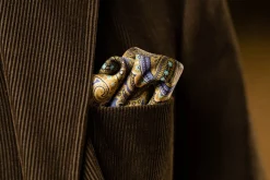 Cornflower Blue Reversible Pheasant & Paisley Silk Pocket Square