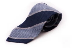 Dark Blue & Light Blue Striped Cashmere Wool Grenadine Tie