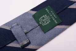 Dark Blue & Light Blue Striped Cashmere Wool Grenadine Tie