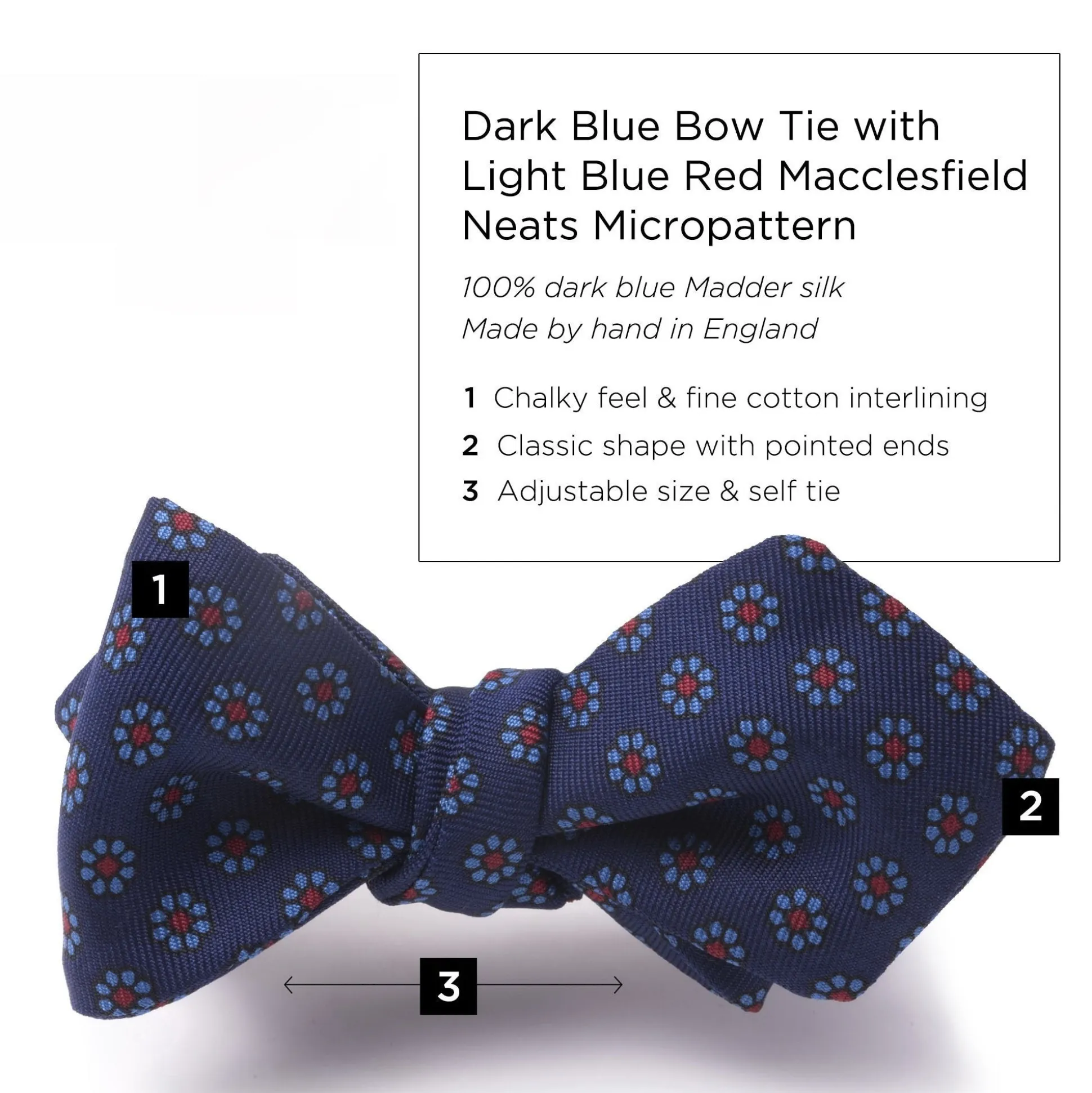 Dark Blue Micropattern Madder Silk Bow Tie