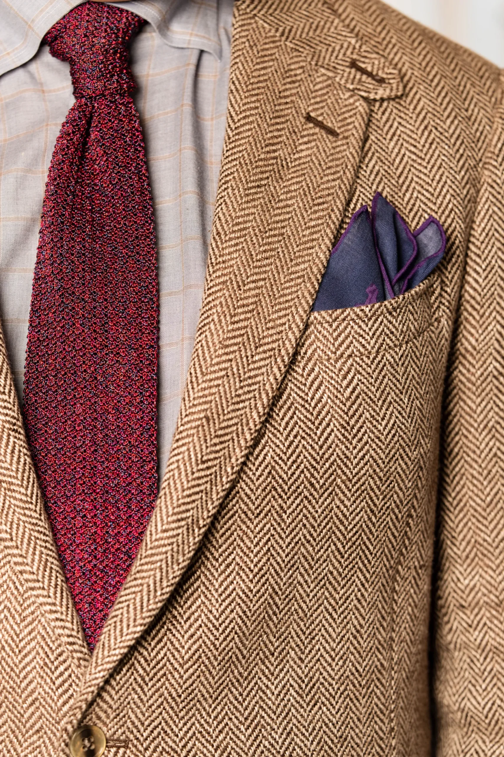 Dark Blue Motif Silk-Wool Pocket Square