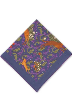 Dark Blue Motif Silk-Wool Pocket Square