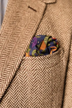 Dark Blue Motif Silk-Wool Pocket Square