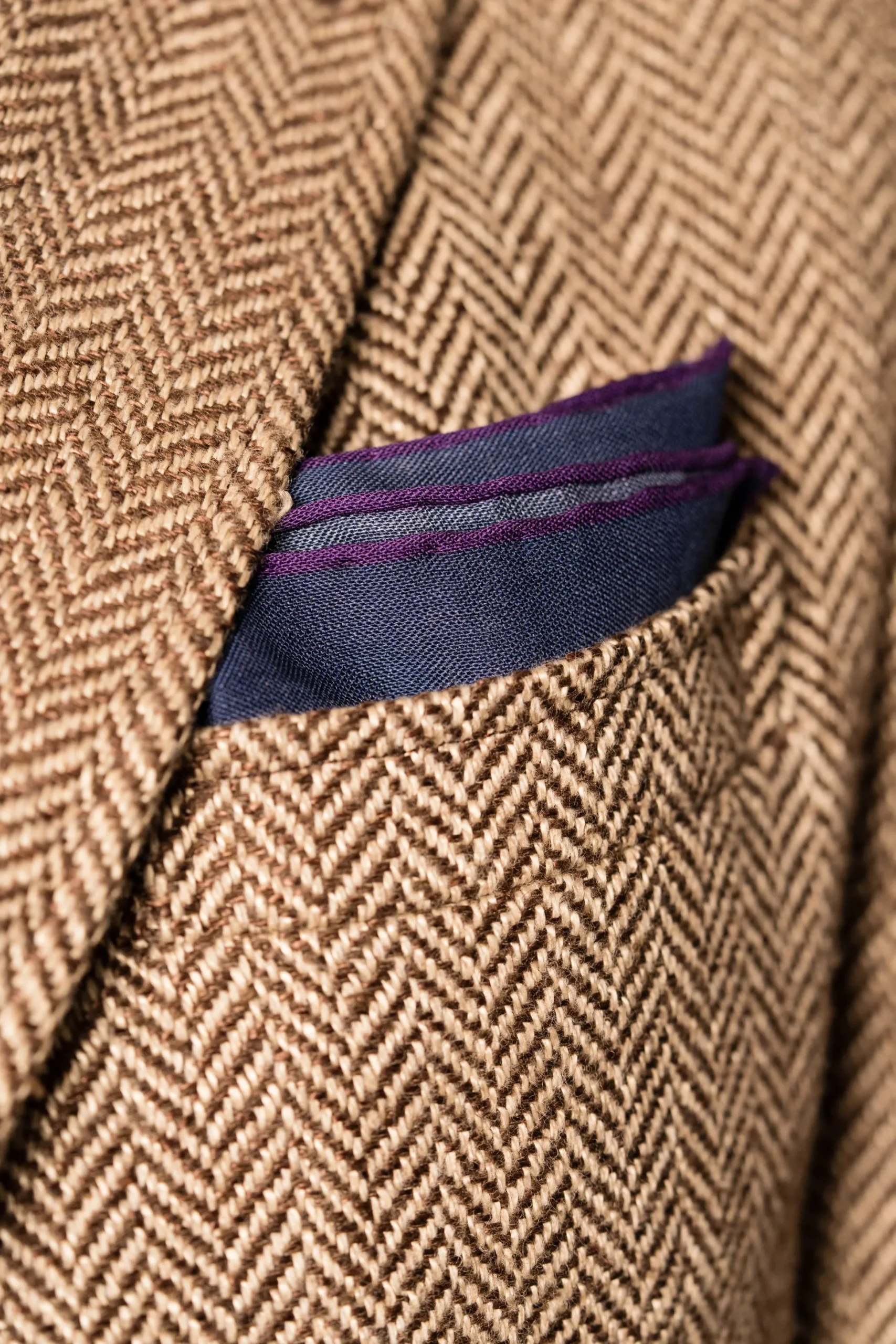 Dark Blue Motif Silk-Wool Pocket Square